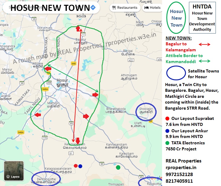 Hosur New Town Development towards Bangalore